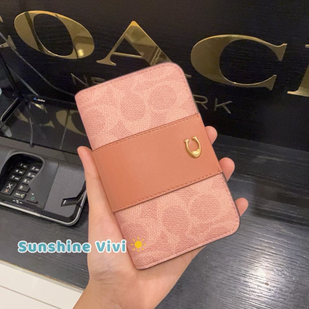 NWT COACH CR542 Essential Slim Card Case Signature Canvas Melon Pink Wallet